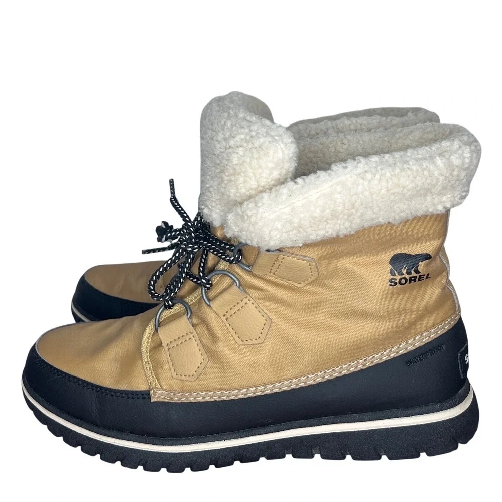 Sorel Women's Winter Ankle Bootie Camel Brown Boot Size 9 Nylon Waterproof
